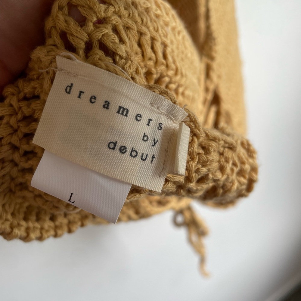 Dreamers by Debut NWOT Knit Crochet Mustard bohemian Crop Top Summer Large (J) - Picture 2 of 3